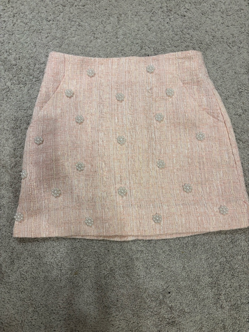 Embellished Pink Tweed Mini Skirt